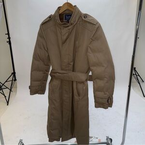 Sears Tan Puffer Down Filled Trench Coat Vintage 1970s With Built In Hood Rare